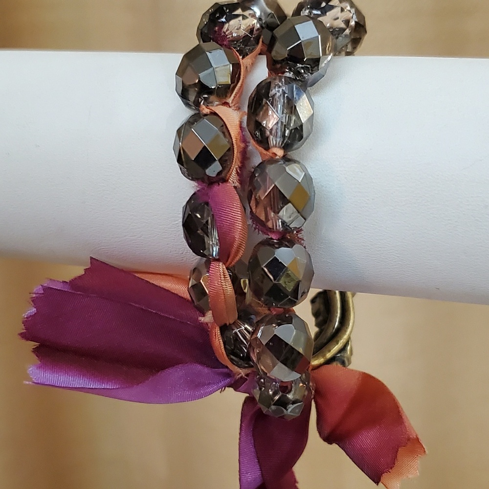 NEW LOFT Pink Ribbon Rhinestone Str. Bracelet #525